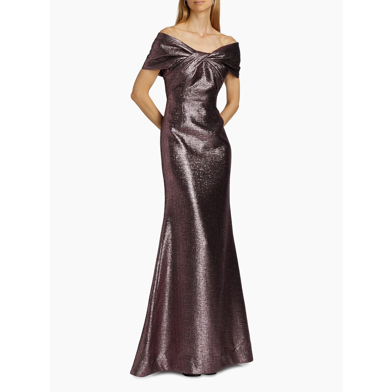Teri Jon By Rickie Freeman Off-The-Shoulder Metallic Gown Size 6 $580
